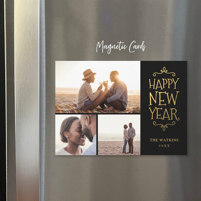 Gott nytt år Faux Foil 3 Photo Magnetic Card (Skapare uppladdad)