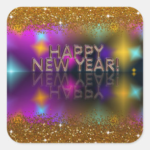 Gott nytt år! Faux Guld Glitter Fyrkantigt Klistermärke