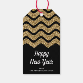 Gott nytt år Faux Guld Glitter Presentetikett