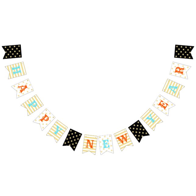 Gott nytt år Faux Guld Stars Rand Anpassningsbar R Vimplar (Alla)