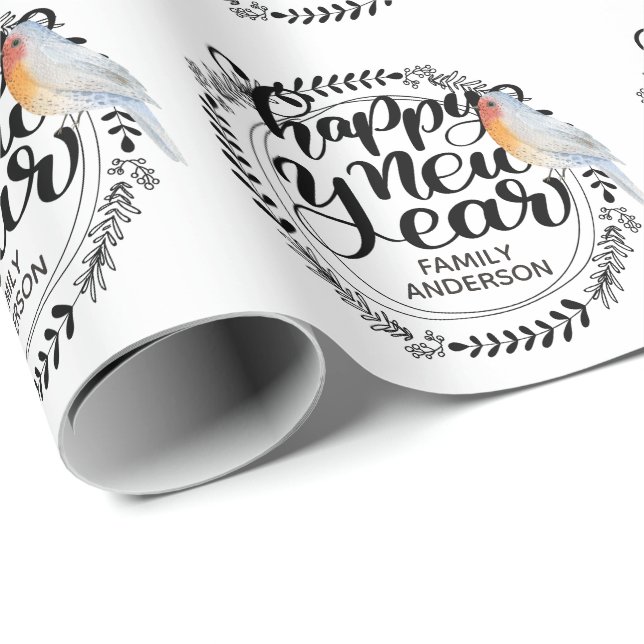 GOTT NYTT ÅR Festive Winter Robin Personlig Presentpapper (Rullad Hörn)
