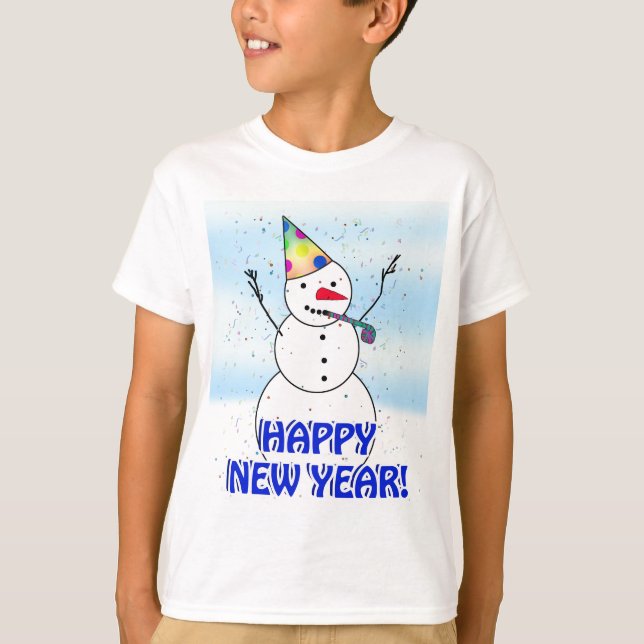 GOTT NYTT ÅR! Firande av Snögubbe T Shirt (Framsida)