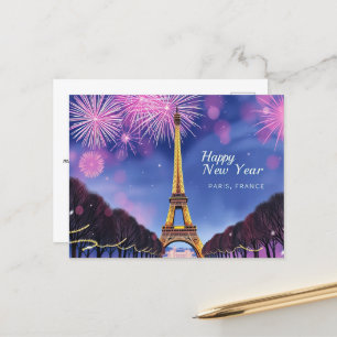 Gott nytt år Fireworks av Eiffel Torn Paris Vykort