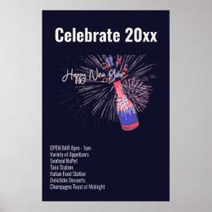 Gott nytt år Fireworks Champagne Firande Menu Poster
