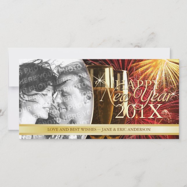 Gott nytt år Fireworks Champagne-fotokort Julkort (Framsida)