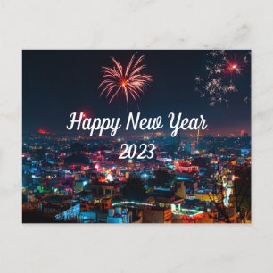 Gott nytt år Fireworks i City Postcard Vykort