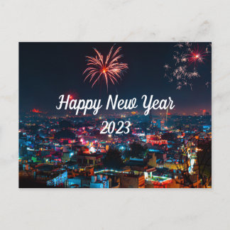 Gott nytt år Fireworks i City Postcard Vykort