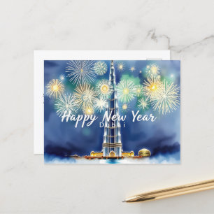 Gott nytt år Fireworks Över Dubais Skyline Vykort