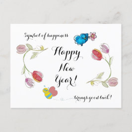 Gott nytt år Flowers och lyckosymbol Vykort