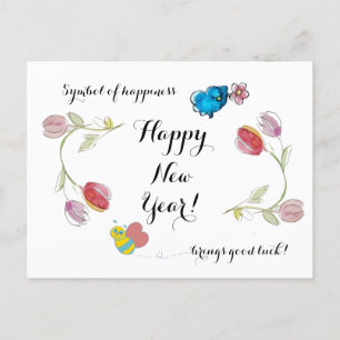 Gott nytt år Flowers och lyckosymbol Vykort