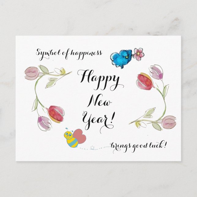 Gott nytt år Flowers och lyckosymbol Vykort (Framsida)