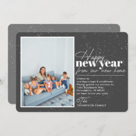 Gott nytt år Flytta Announcement Grått Photo Julkort