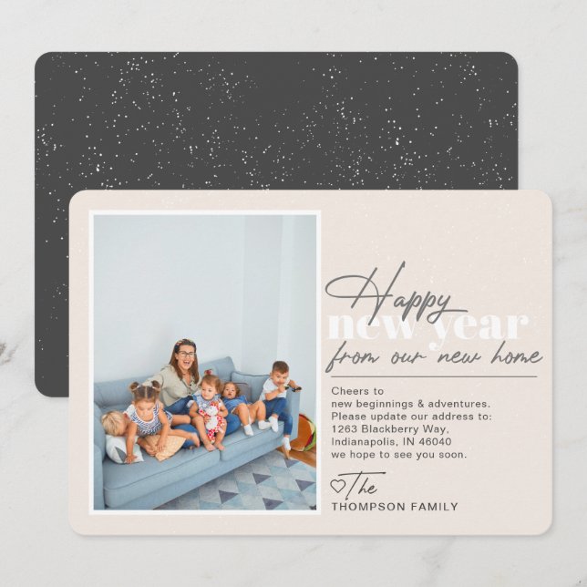 Gott nytt år Flytta Announcement Tan Photo Julkort (Fram/baksida)