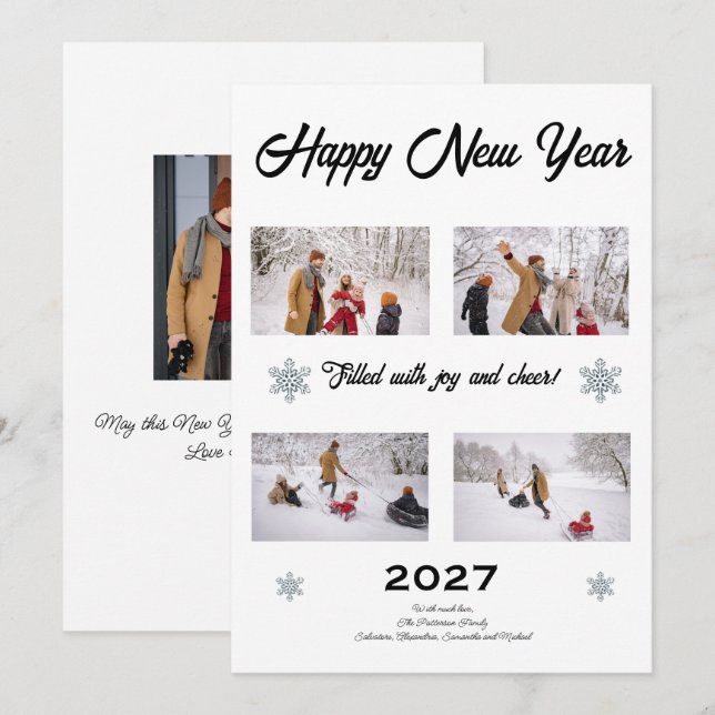 Gott nytt år Foto Collage Familj Julkort (Fram/baksida)