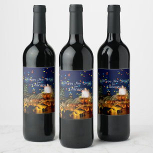 Gott nytt år från Chicago Vinflaska Etikett