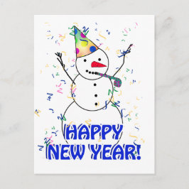 Gott nytt år från den firande snömannen helg vykort