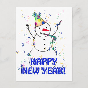 Gott nytt år från den firande snömannen helg vykort