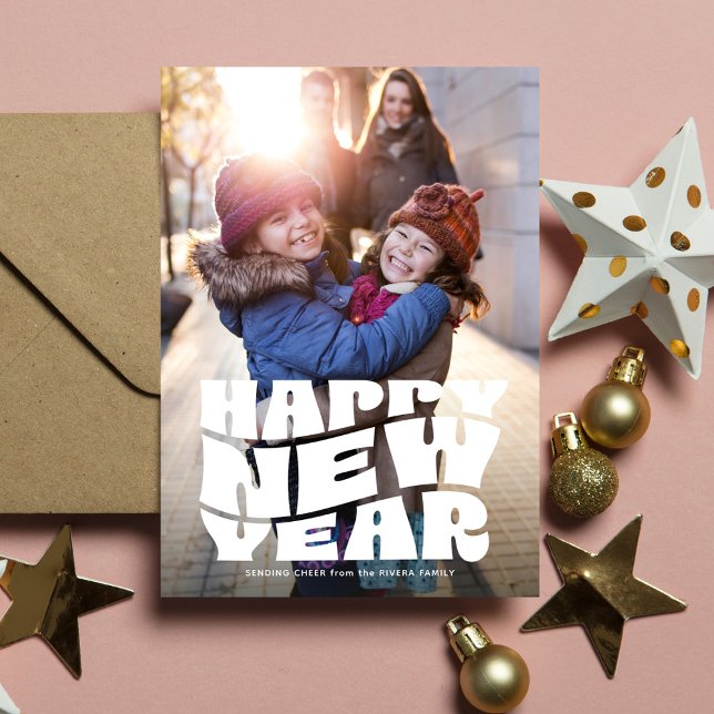 Gott nytt år funky-roligt, familjefoto julkort (Skapare uppladdad)