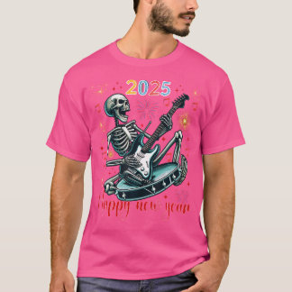 Gott nytt år Funny Skeleton spelar Guitar T Shirt