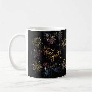 gott nytt år , fyrverkerier och svart bakgrund kaffemugg