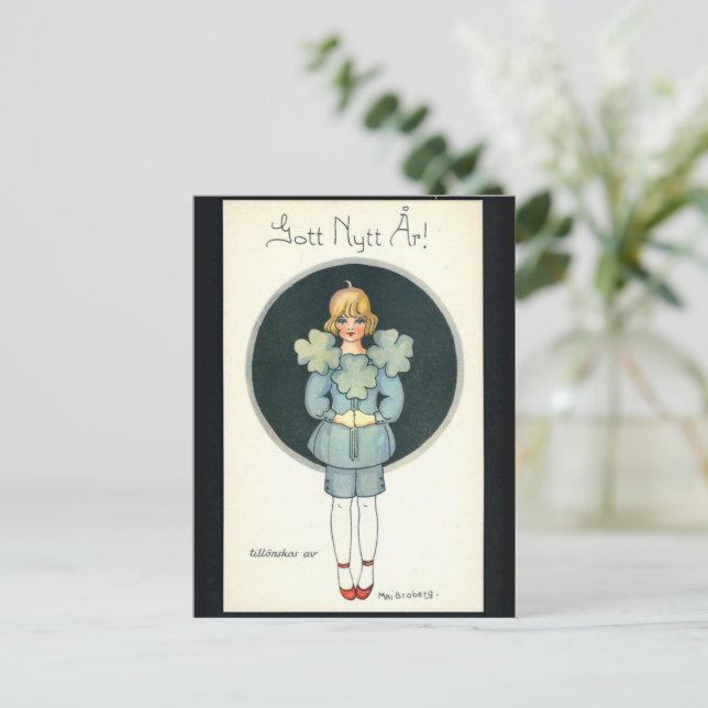 Gott nytt år - gammal skandinavisk - Retro Helg Vykort (Stående Fram)