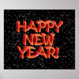 Gott nytt år Glassy Red Text Poster