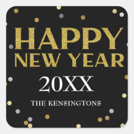 Gott nytt år Glitter Gnistra Confetti Fyrkantigt Klistermärke