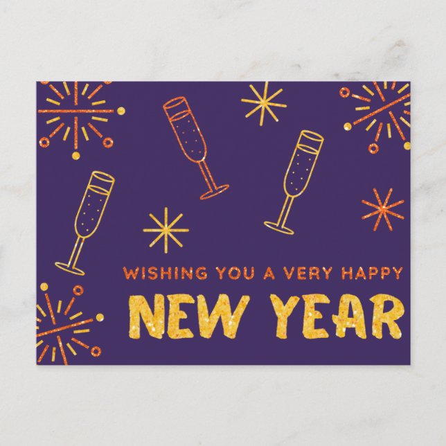 Gott Nytt År Glitter Vykort (Framsida)