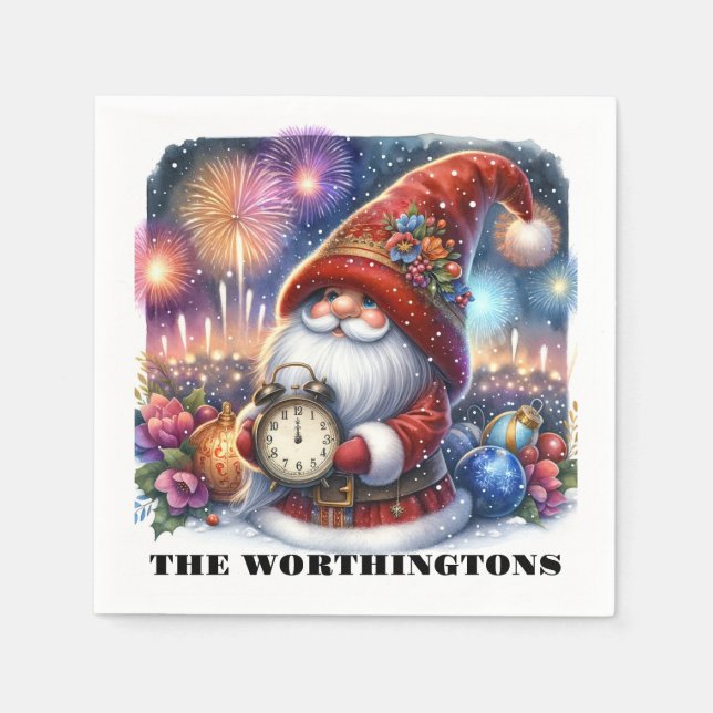 Gott nytt år Gnome Napkins Pappersservett (Framsidan)