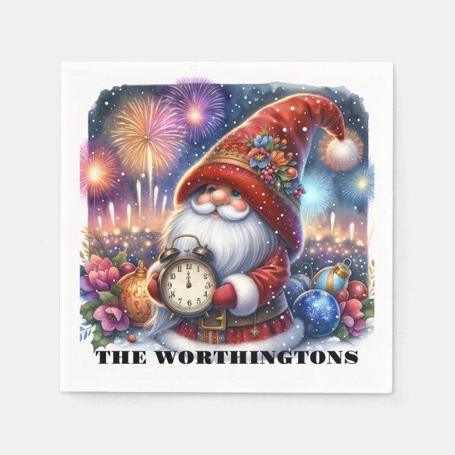 Gott nytt år Gnome Napkins Pappersservett (Framsidan)