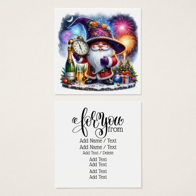 Gott nytt år! Gnome-serien Fyrkantigt Visitkort (Framsida & baksida)