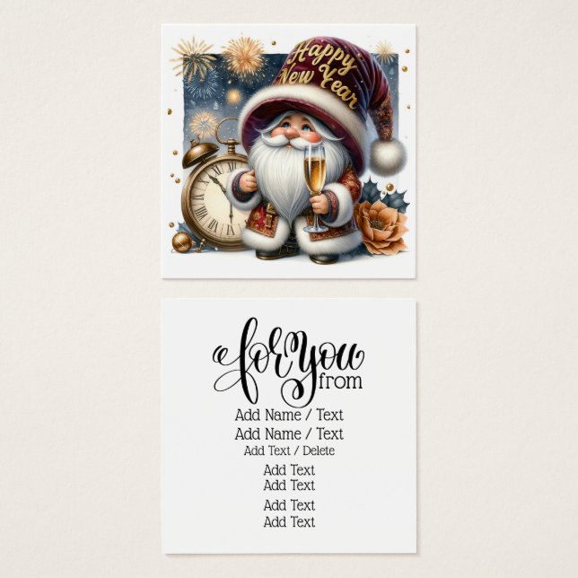 Gott nytt år! Gnome-serien Fyrkantigt Visitkort (Framsida & baksida)