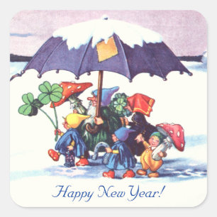 Gott nytt år Gnomes Fyrkantigt Klistermärke