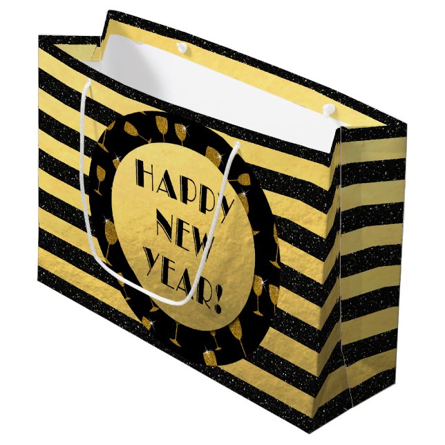 Gott nytt år Gold Foil, Black Glitter Gift Bag (Framsidan Vinklad)
