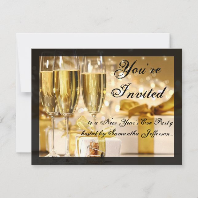 Gott nytt år Golden Champagne Glass Inbjudningar (Framsida)