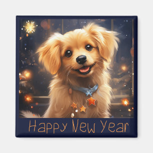Gott nytt år Golden Puppy Magnet