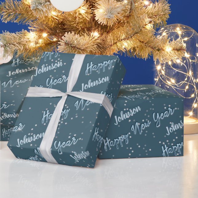 Gott nytt år Golden Script Blue Celety Grått Presentpapper (Helgdagar)