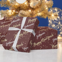 Gott nytt år Golden Script Custom Name Brown Presentpapper