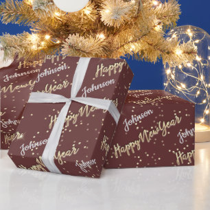 gott nytt år Golden Script Custom Name Brown Presentpapper