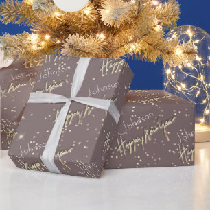 gott nytt år Golden Script Custom Name Brown Presentpapper