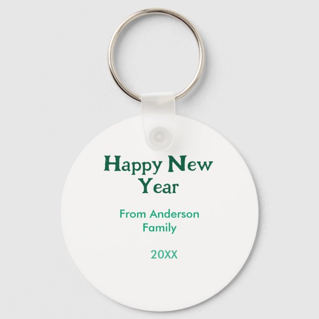 Gott nytt år grön lägga till efternamn år enkel  nyckelring (Framsida)