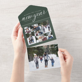 Gott nytt år grönt fotokollage trifold helgdag