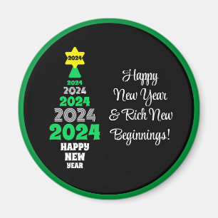 Gott nytt år Grönt och Vita Träd Festive Roligt Magnet