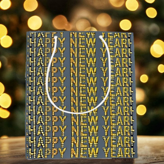 Gott nytt år Gul-Gld  (This glittering design, makes this gift bag, elegant wrapping, for after-Christmas gifts!)