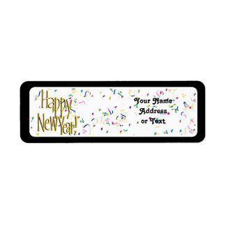 Gott Nytt År - Gul text på vit konfetti Returadress Etikett