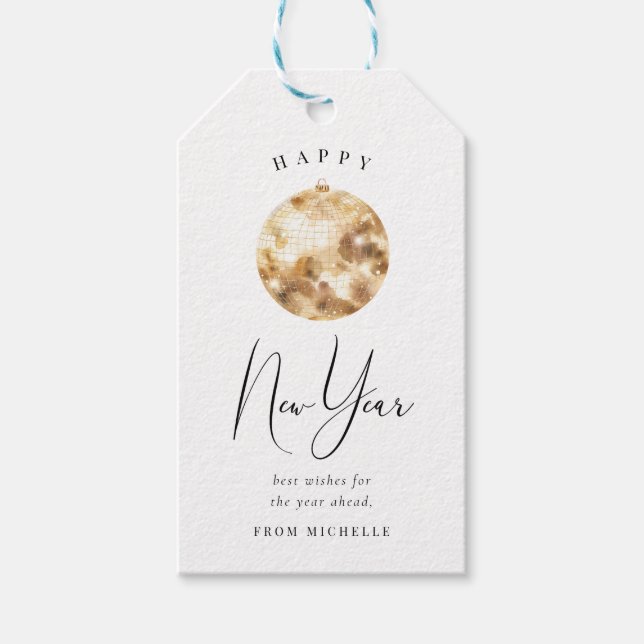 Gott Nytt År Guld Disco Boll Presentetikett (Framsidan)