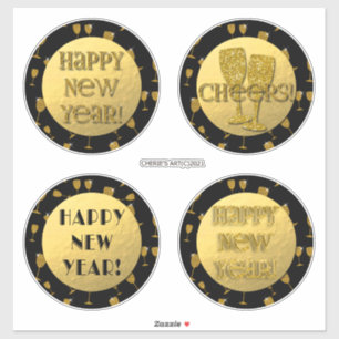 gott nytt år Guld Faux Foil och Black Klistermärken