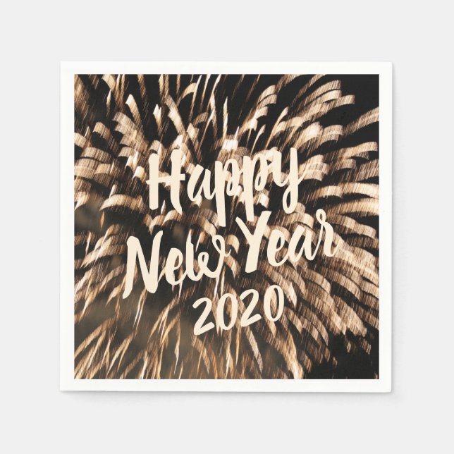 Gott nytt år Guld Fireworks Firande Photo Pappersservett (Framsidan)