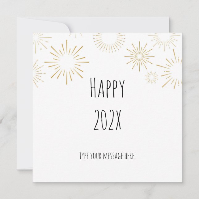 Gott nytt år Guld fyrverkerier Minimalistisk  Julkort (Framsida)