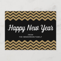 Gott nytt år Guld Glitter Black Chevron Rand